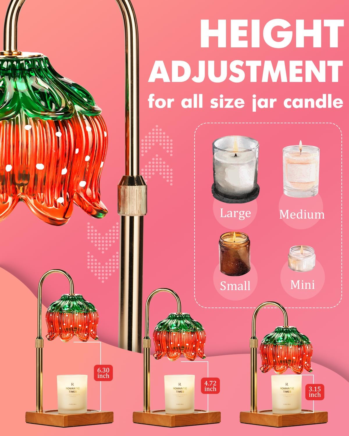 Strawberry Candle Warmer Lamp with Timer Dimmer, Adjustable Height Gifts for Women Mom Birthday Christmas House Warming Gifts New Home Bedroom Decor, Cute Candle Warmer Light for Jar Candles