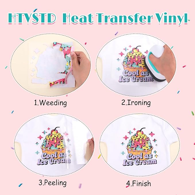 HTVSTD Ice Cream HTV Heat Transfer Vinyl 10Sheets 12×10in Iron on Vinyl | Ice