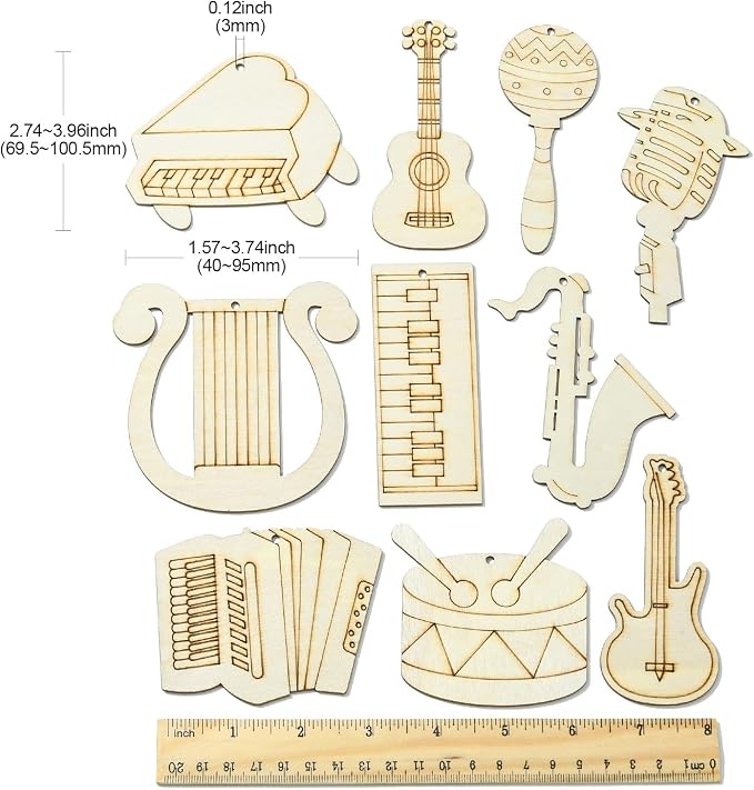 30 pcs Mixed Styles Musical Instrument Theme Unfinished Wooden Cutout Charms