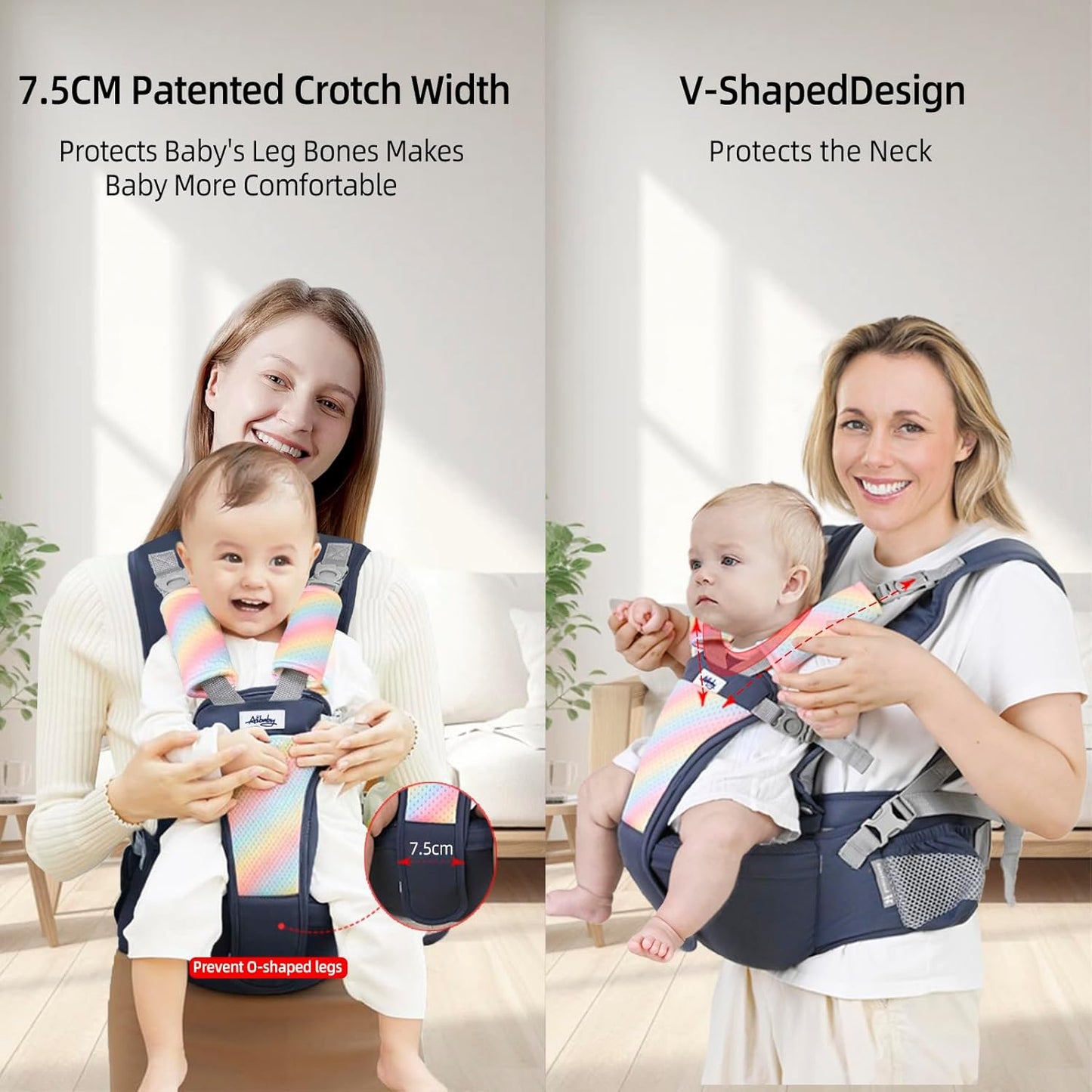 AIBABY Baby Carrier - Adjustable & Detachable Hip Seat, Ergonomic Lumbar Support, Breathable Airflow Design, Hands-Free Infant Carrier for Newborn to Toddler (7-44 lbs), All Seasons (Black)
