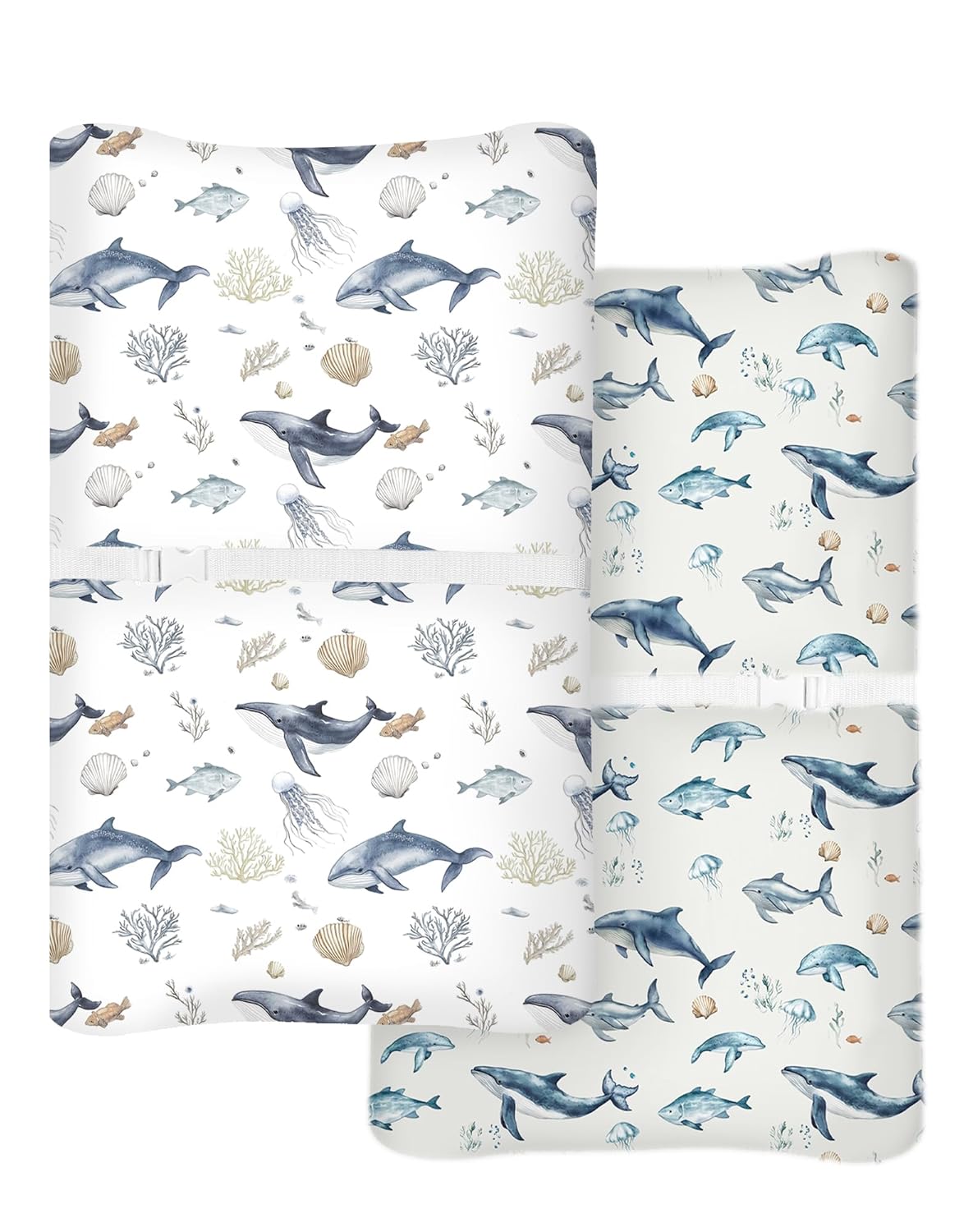 Changing Pad Cover for Baby Boys Girls 2 Pack, Fits Standard 32”×16” Changing Table Pads, Silky Breathable Stretch Knit, Machine Washable (Aquatic Adventures)