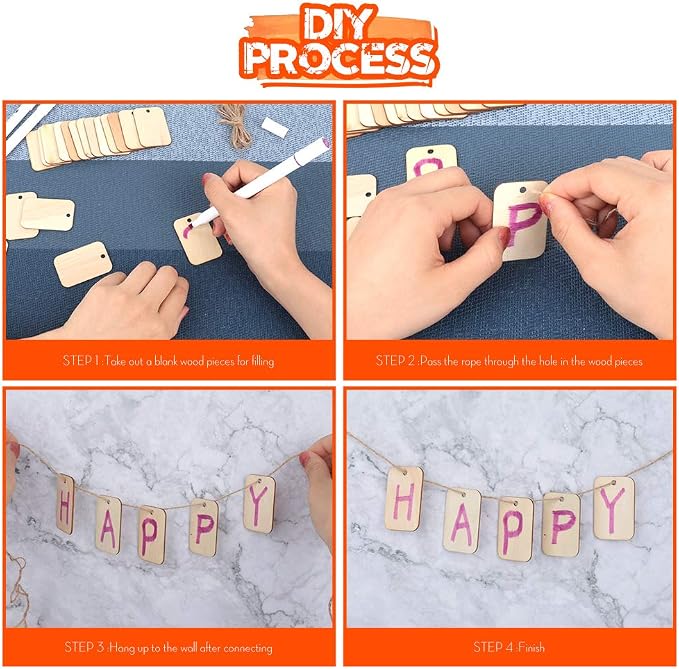 100 Pcs Unfinished Wood Pieces Rectangle-Shaped, Light Wooden Cutout Natural