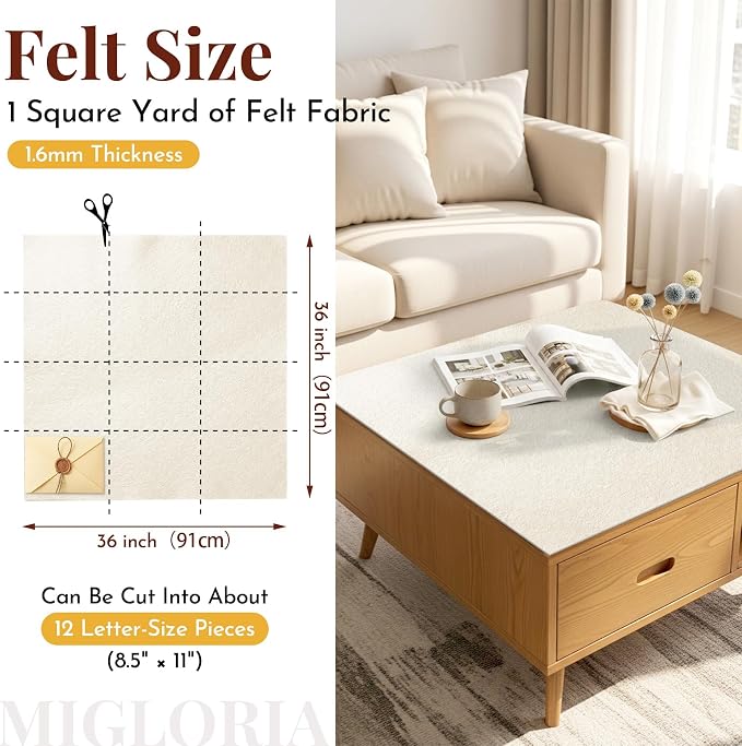 Large Felt Fabric Sheet 36 x 36 Inch, 1.6mm Thick | Soft nonwoven felt