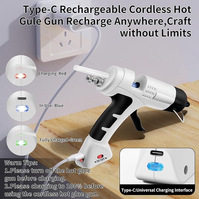Cordless Hot Glue Gun, Fast Preheating