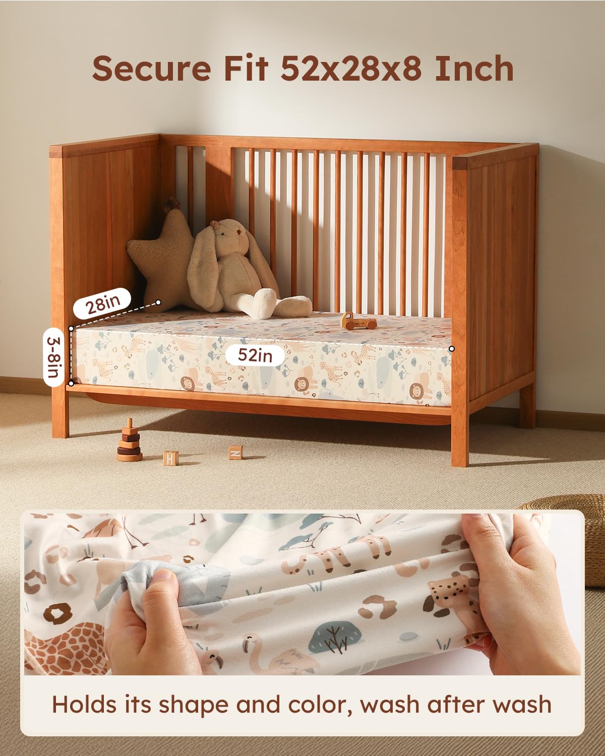 Baby Crib Sheets for Boys Girls, 28x52x8in Fitted Crib Sheet Neutral 3 Pack for Standard Crib and Toddler Mattress, Breathable Soft Microfiber Baby Sheet Elephant