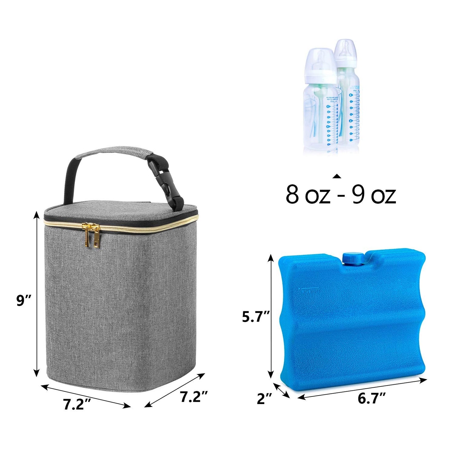 Teamoy Breastmilk Cooler Bag with Ice Pack, Baby Bottles Bag for up to 4 Large 9 Ounce Bottles and Ice Pack, Perfect for Working Mom Mother, Gray
