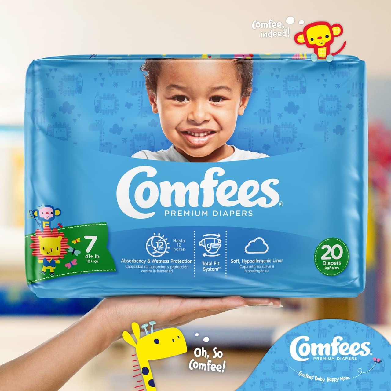 Comfees Premium Baby Diapers with Total Fit System for Boys & Girls, Size 7, 80Count