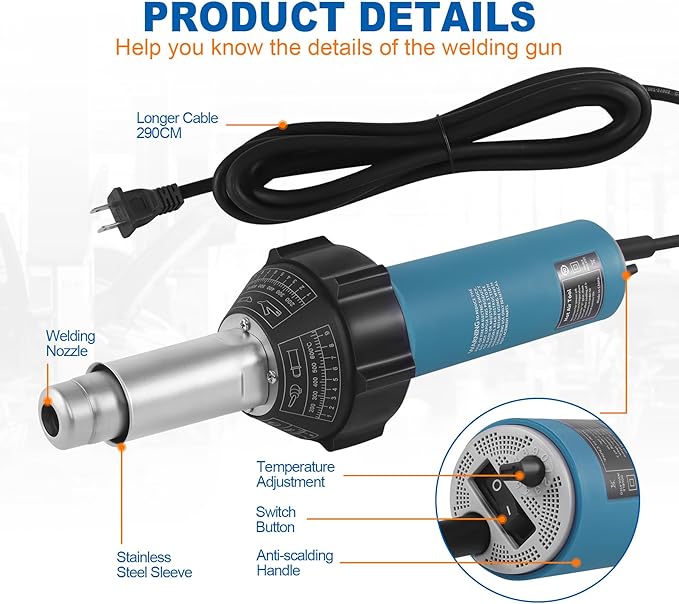 Iglobalbuy 1600W Hot Air Welder Heating Gun Kit, Handheld Hot Air Vinyl PVC TPO Welding Heating Gun Torch Tools kit with Various Nozzles Carrying Case