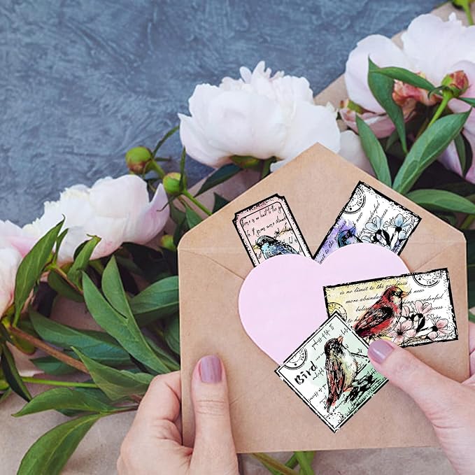GLOBLELAND Vintage Flower and Bird Text Clear Stamps