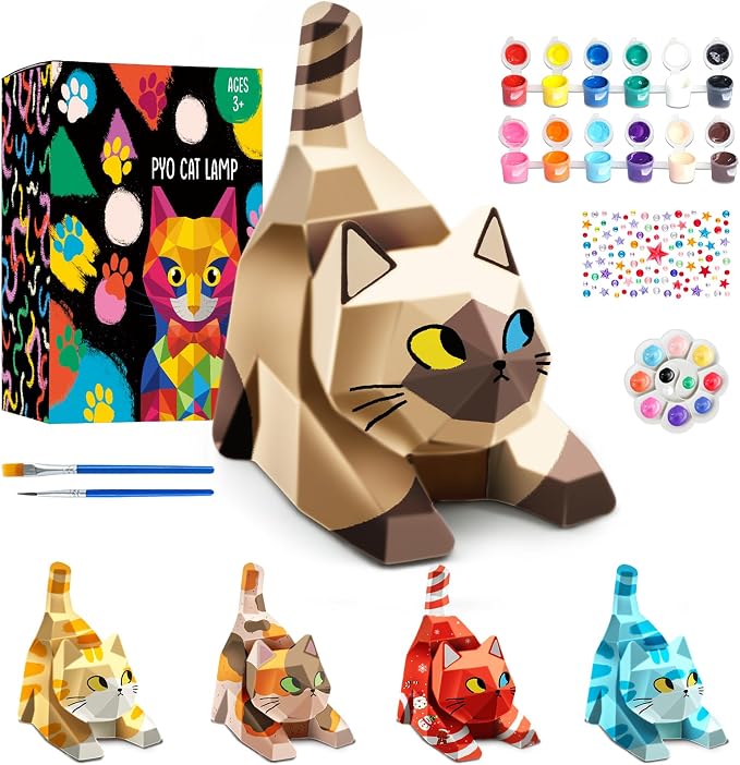 Goody King Paint Your Own Lie Cat Lamp Kit, DIY Cat Crafts Night Light