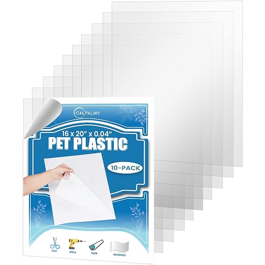 CALPALMY 10-Pack 16x20 Clear PET Plastic Sheets, 0.04" Thick Flexible