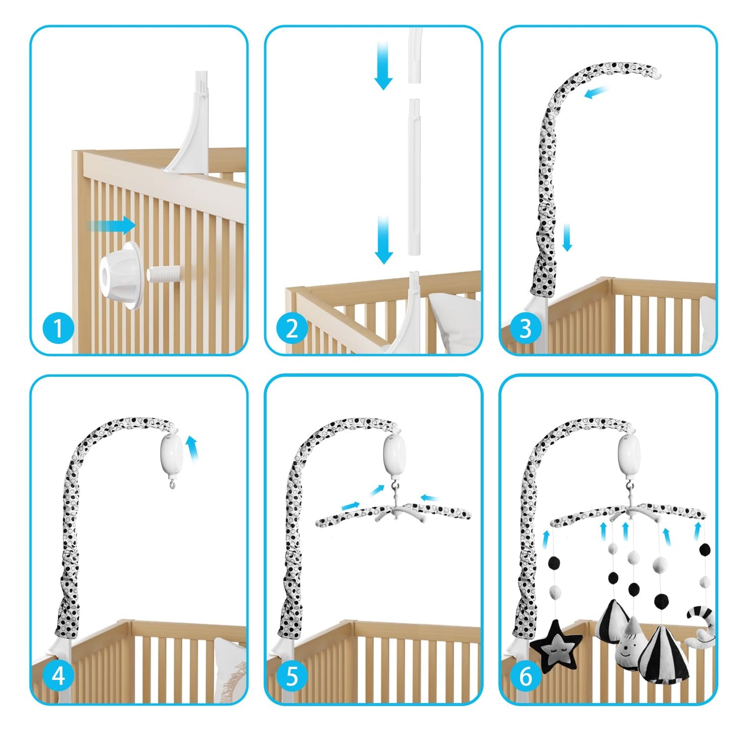 FEISIKE Baby Crib Mobile, Crib Toys Hanging with 35 Lullabies, 3 Modes Digital Musical Box（Turn Only, Music Only, Turn & Music Newborn Baby Toys Black/White for Boys and Grils