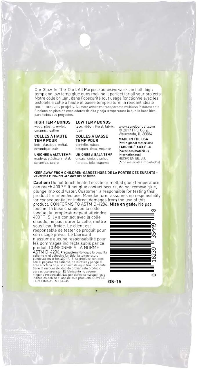 Surebonder Glow in The Dark Hot Glue Sticks Mini Size 4"