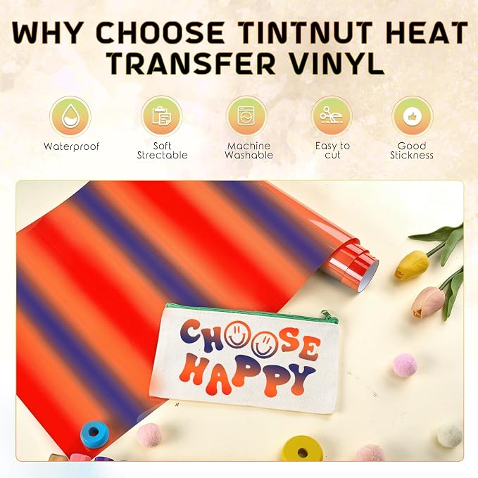 Tintnut Red Blue Gradient Heat Transfer Vinyl Roll, easy cut & weed, stretch