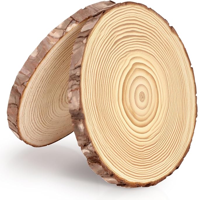 FSWCCK 2 Pack Nature Unfinished Round Wood Slices, 9-11 Inches Wooden Circle