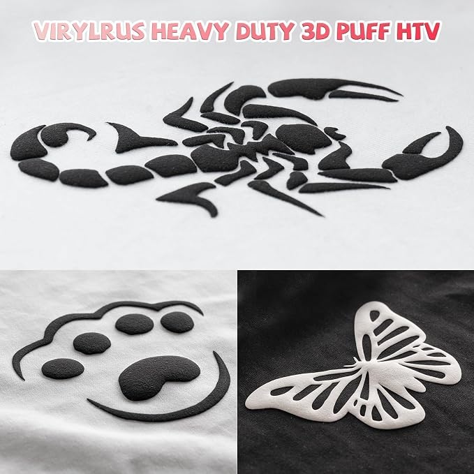 VinylRus Puff Heat Transfer Vinyl-12” x 5ft Black Heavy Duty Puff Iron on Vinyl