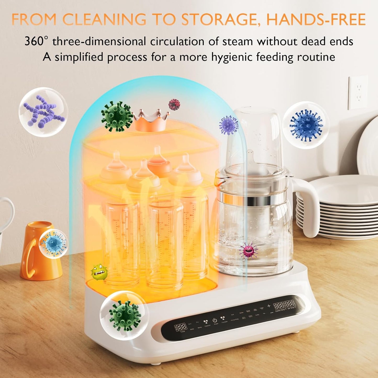 Baby Bottle Warmer & Steamer, 44oz Formula Kettle with Drying & Steam, Multi-Function Bottle Warmer for Breastmilk, Food & Baby Essentials