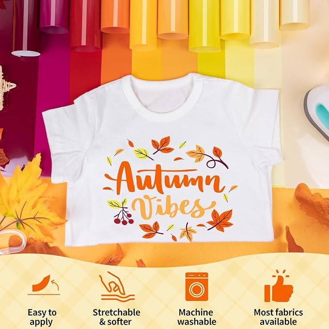 VINYL FROG 10 Sheets Fall Heat Transfer Vinyl Bundle 12"x10" Maroon & Orange &