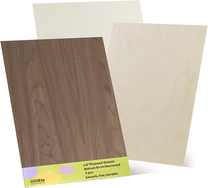 9 Pack Walnut Wood Plywood Sheets, Smooth Surface, Uniform Thickness, No Burrs