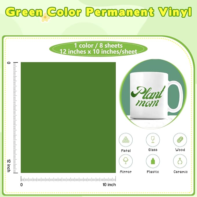Tintnut Dark Green Permanent Vinyl Self Adhesive Vinyl 8 Sheets 12''x10'' |