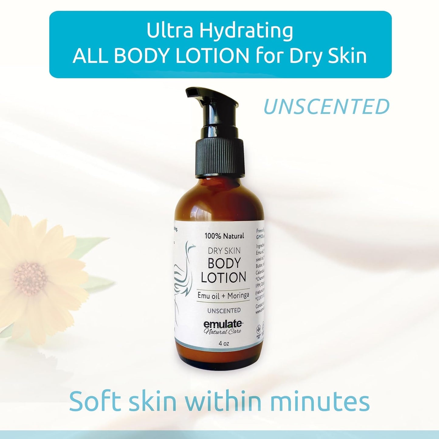 BODY LOTION for Dry & Sensitive Skin. Available in Unscented OR Lavender Chamomile 4 oz (Unscented)