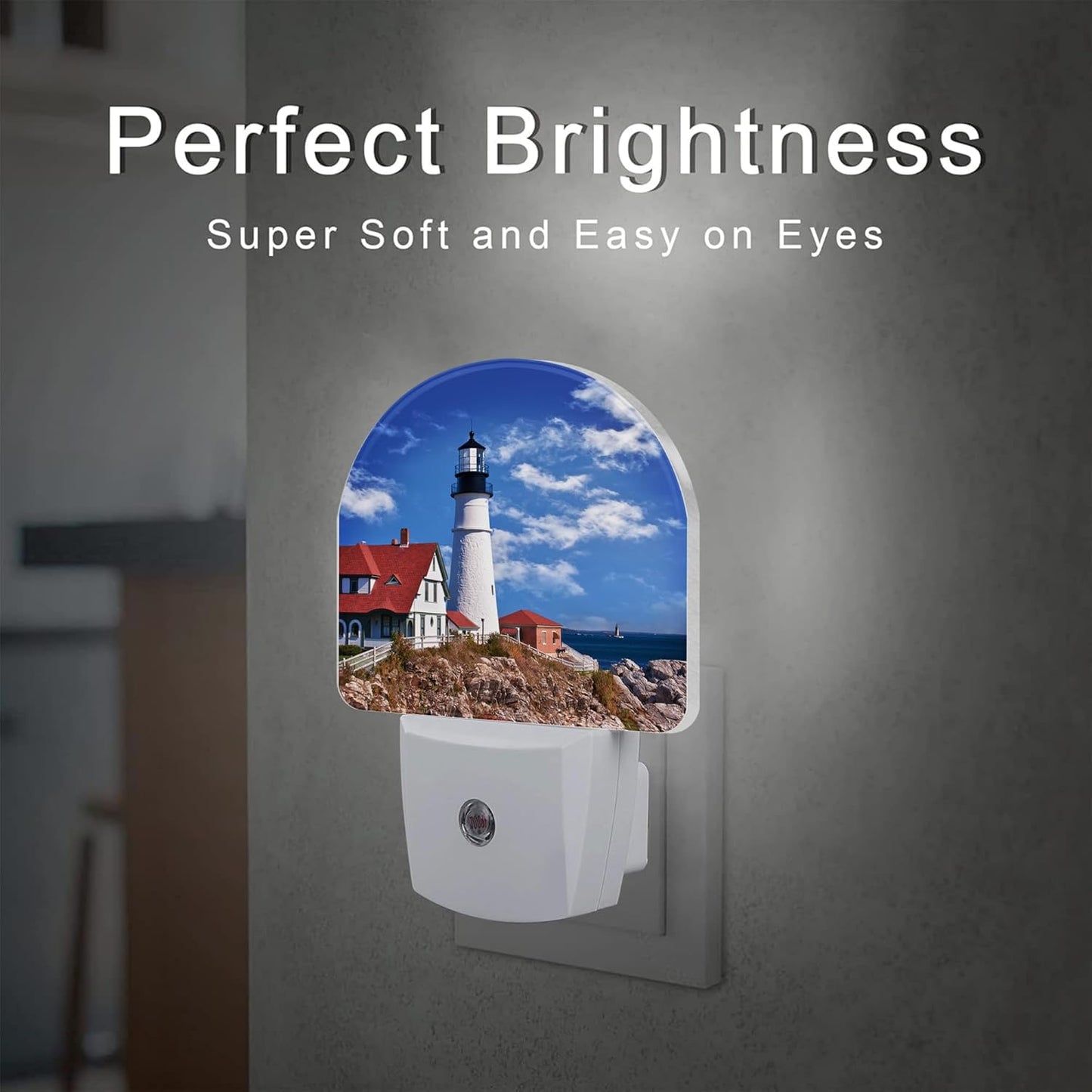 Beautiful White Lighthouse Night Light Plug into Wall, Ocean Seaside Lighthouse Dusk to Dawn Night Light Plug in,0.5w Energy Saving Sleep Friendly NightLight for Kids Boys Girls Home Decor