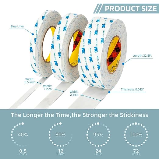 3M Double Sided Tape Heavy Duty 2 in x 16.5ft Removable PE Foam Tape | Strong