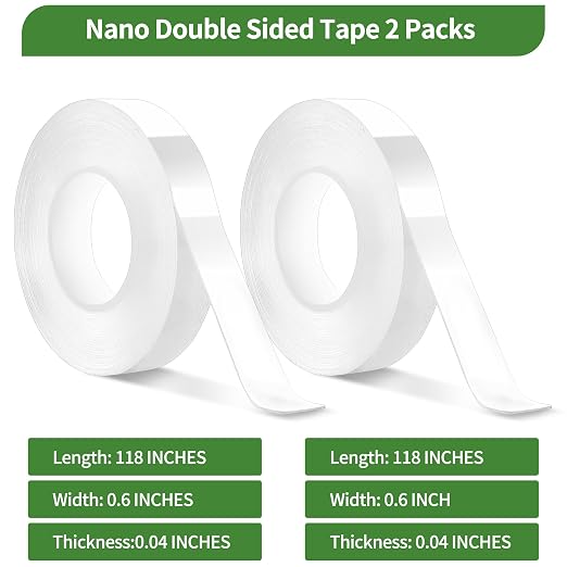 2 Pack Nano Double Sided Tape Duty Mounting Tape Sticky Walls, Double Sided