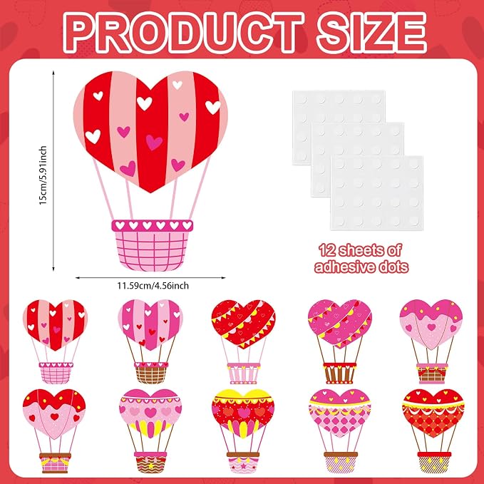 60pcs Valentine's Day Theme DIY Cutouts Hot Air Balloon Bulletin Board