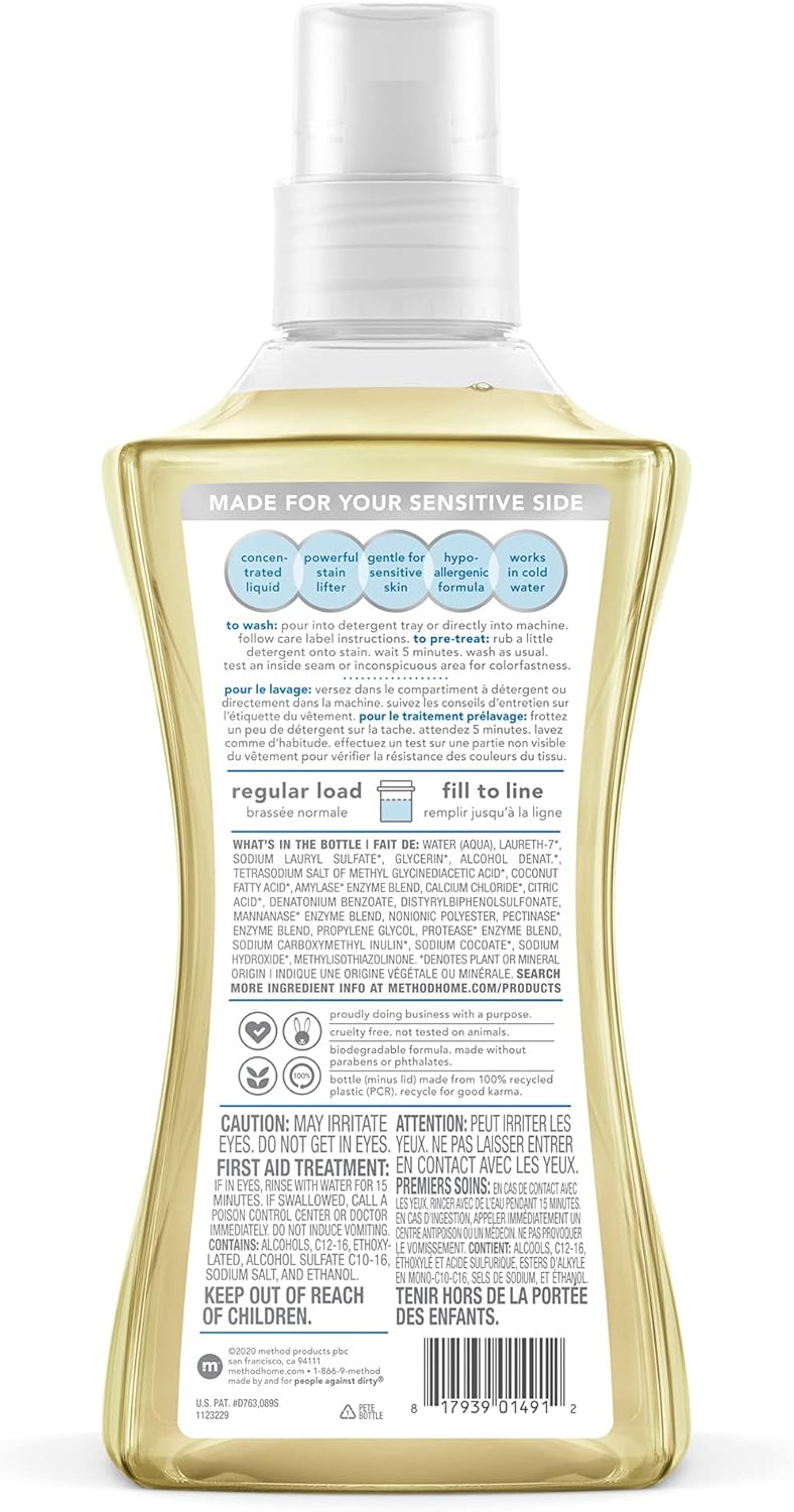 Method Liquid Laundry Detergent; Fragrance Free + Clear; Stain Remover; 66 Loads per 53.5 fl oz bottle; (Pack of 1)