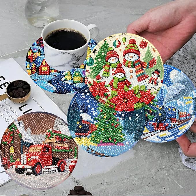 ijbnhd 8 PCS Christmas Diamond Art Coasters Kit Diamond Painting Coasters |