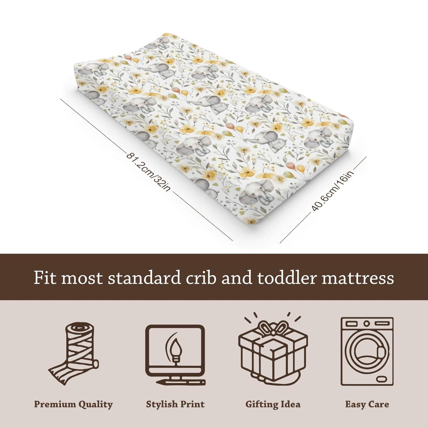 Soft 2 Pack Cartoon African Safari Animal Pattern Baby Changing Pad Covers for Infant Newborn, Unisex Elephant Flower Leaves Nursery Fitted Diaper Changing Table Pad Mat Sheets for Boys Girls-16x32