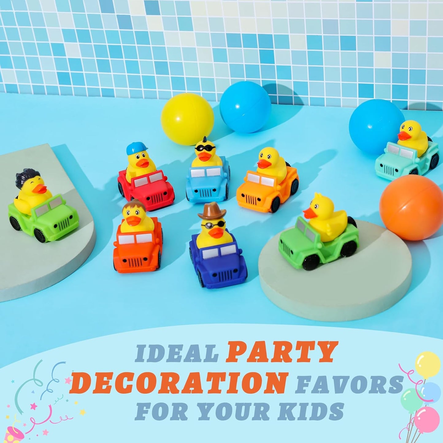 XY-WQ 8 Pack Rubber Duck for Jeeps Ducking - 3" Bulk Floater Duck for Kids - The Shape of a Vehicle - Baby Bath Toy Assortment - Party Favors, Birthdays, Bath Time, and More (8 Varieties)