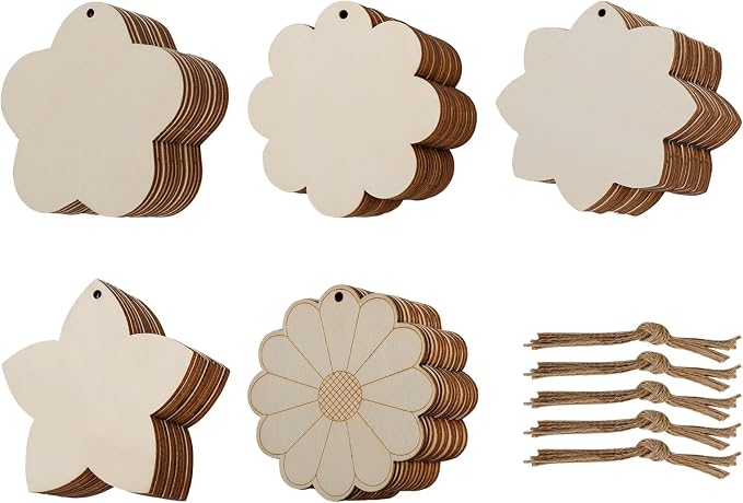 Flower 30pc 5Types Unfinished Wooden Gift Ornaments DIY Craft Birthday Present