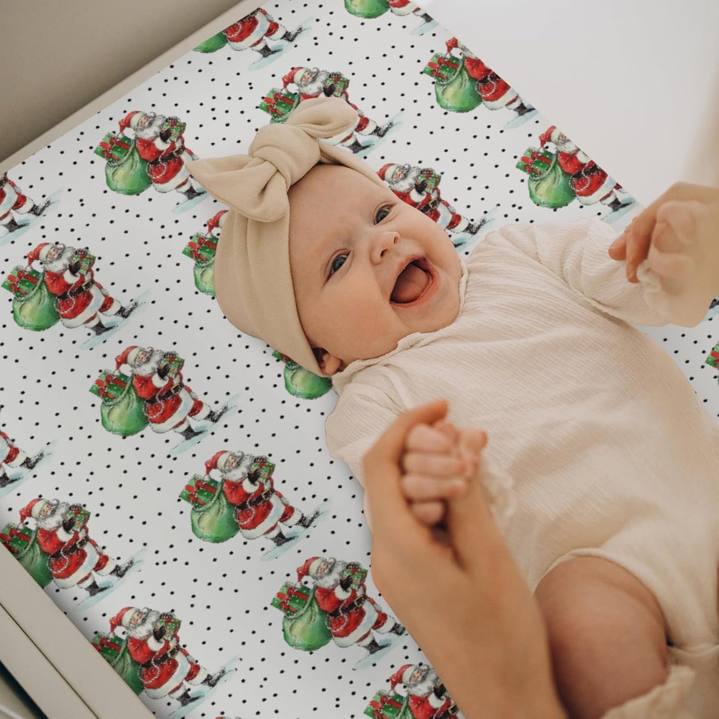 Vintage Christmas Santa Claus Gifts Baby Changing Pad Covers for Boys Girls Cute Santa Fitted Changing Table Cover Mats Winter Holiday Festive Soft Diaper Change Table Cover Sheets 32''×16''
