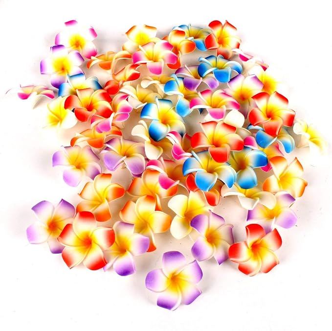 Pursuestar 100Pcs Orange Foam Hawaiian Frangipani Artificial Plumeria Flower
