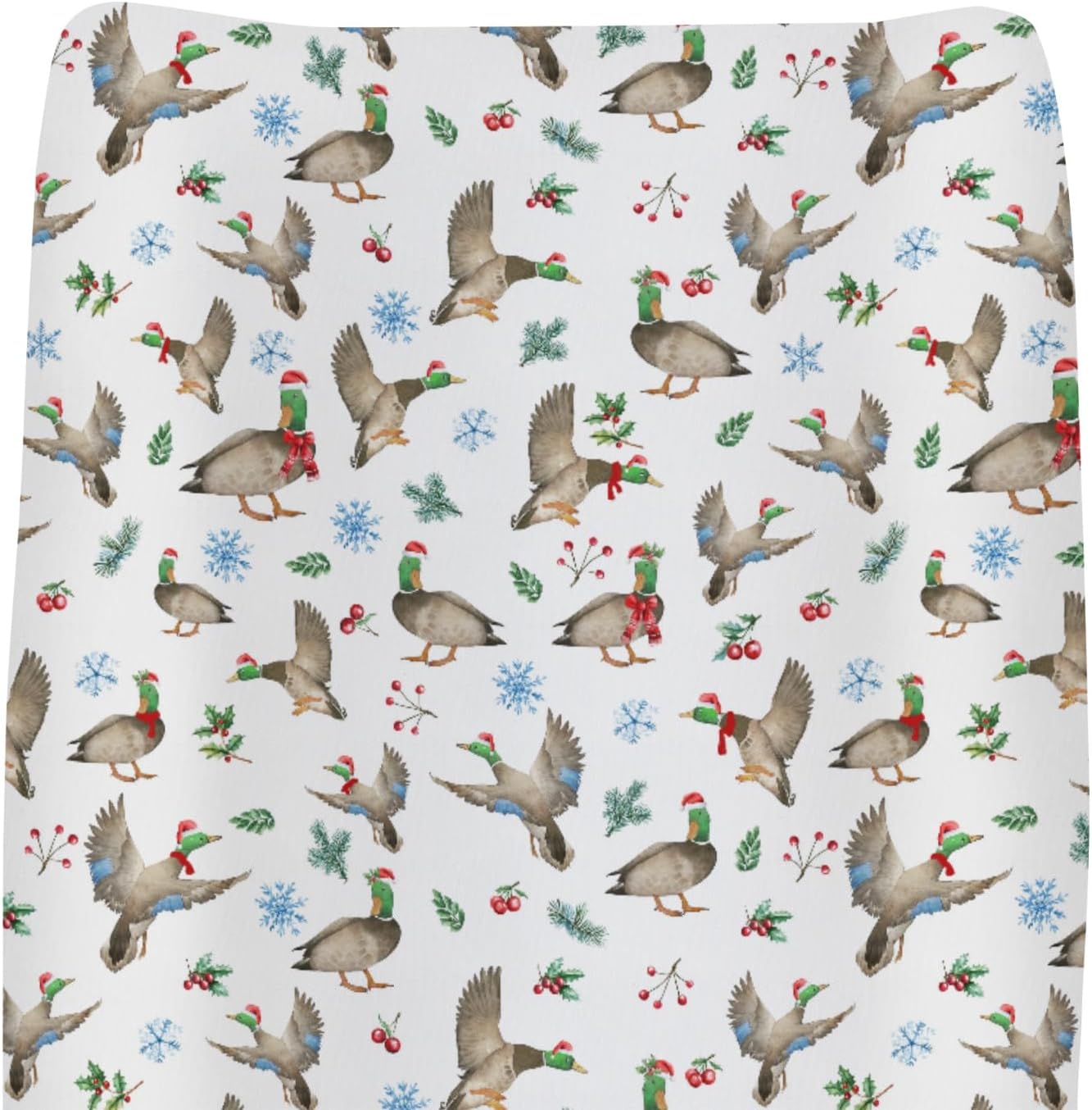 Christmas Mallard Ducks Changing Pad Covers for Baby Girl Boy Winter Green Ducks Fir Leaves Snowflakes Fitted Change Table Cover Mats Hunting Ducks Soft Diaper Changing Table Sheets 32''×16''