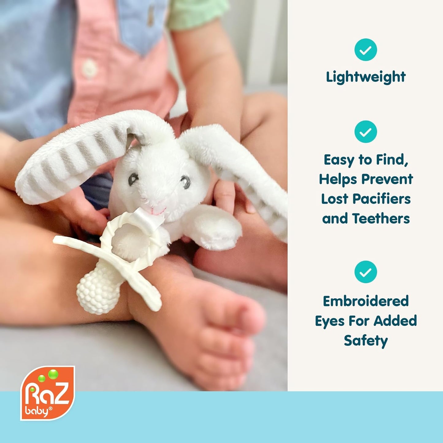 RaZbaby Pig RaZbuddy w/RaZberry Teething Relief Pacifier – Soothes Sore Gums w/Nature-Inspired Texture, 100% BPA-Free Silicone Teether, Detachable Stuffed Animal – 3 Months+ Teether, Coconut