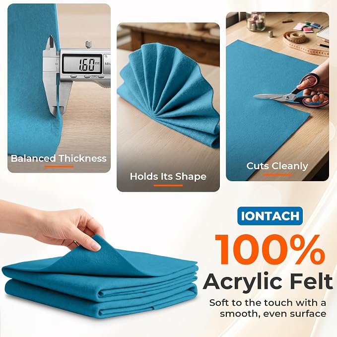 IONTACH 18" X 18" Soft Felt Sheets 1.6mm Thick | Acrylic Felt Fabric Sheets