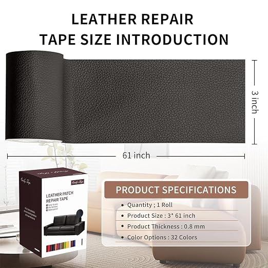 Leather Repair Patch Tape, Dark Brown 3 x 61 Inches Self Adhesive Leather