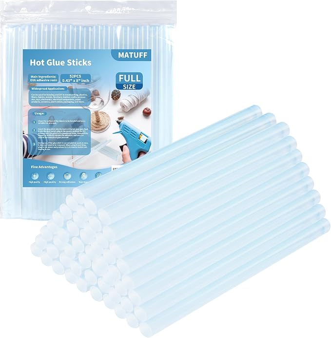 MATUFF Hot Glue Sticks Full Size, 0.43” Dia x 8” Long