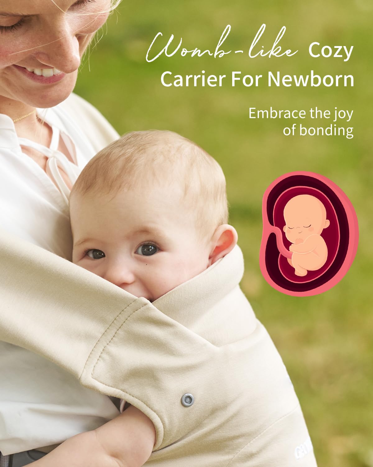 GROWNSY Baby Carrier Newborn to Toddler, Cozy Baby Wraps Carrier, Ergonomic Baby Carrier with Head Support, Cream