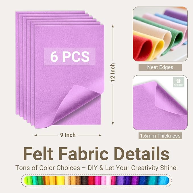 Amethyst Soft Felt Sheets for Crafts, 1.6mm Thick, Kids' Crafts, DIY Projects