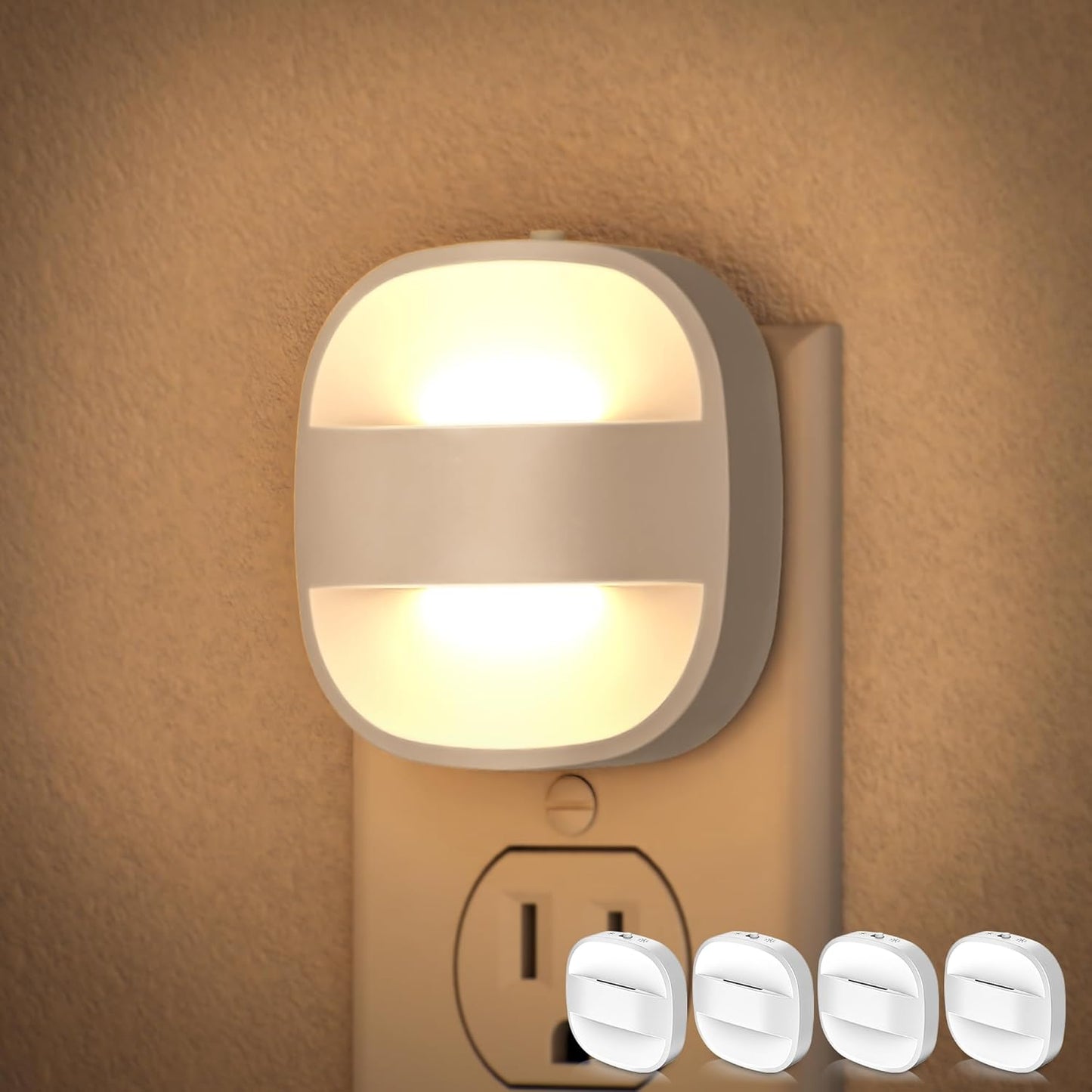 DORESshop Led Night Lights Plug Into Wall, 4 Packs Plug in Night Light Dimmable Mini with Auto Dusk to Dawn Sensor, 3000K Foldable Plug Nightlight Adjustable Brightness for Bedroom,Stairs,Hallway,
