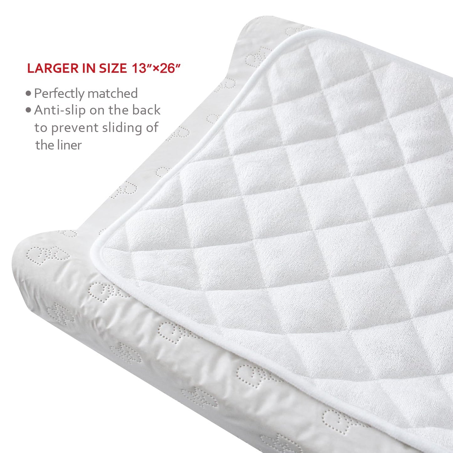 Diaper Changing Pad Liner Non-Slip, Waterproof Terry Mat, Quilted Absorbent Bassinet Liners Washable, 3 Pack 13"x 26" Reusable Portable Changing Table Pad Rectangle White