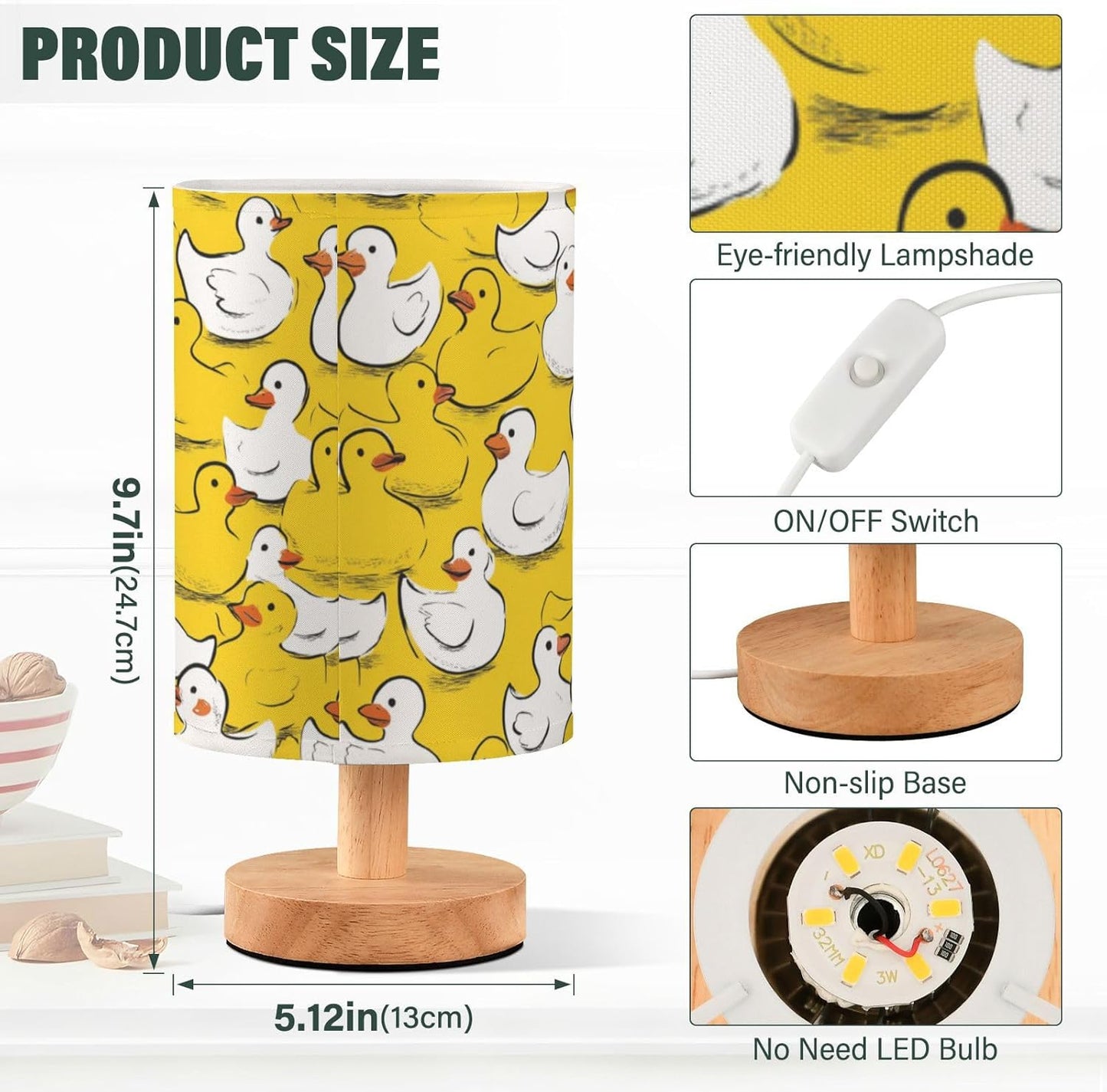 Yellow Duck Ducky Table Lamp for Bedroom Bedside Lamp Desk Lamps Cylinder Nightstand Lamp for Living Room Office Decor
