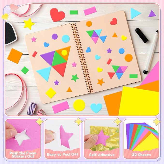 3240Pcs Foam Stickers Foam Shape Stickers Colorful Self Adhesive, 8 Colors