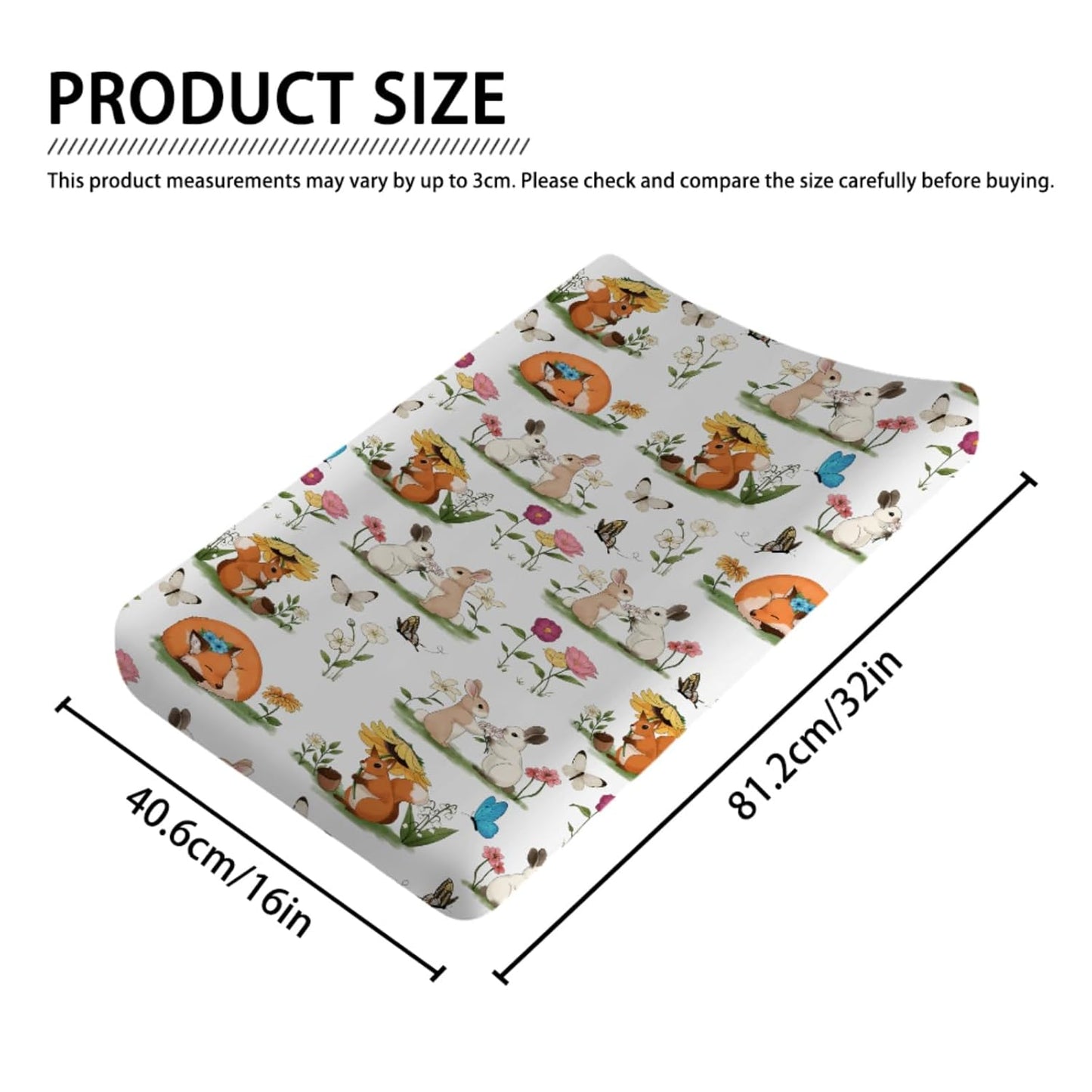 Cute Animals Spring Flowers Baby Changing Pad Covers Boy Girl 32''x16'' Bunny Fox Squirrel Butterflies Floral Fitted Diaper Change Table Mats Forest Soft Breathable Nursery Changing Table Sheets