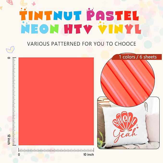 Tintnut Light Red Neon Heat Transfer Vinyl, easy cut & weed, stretch washable