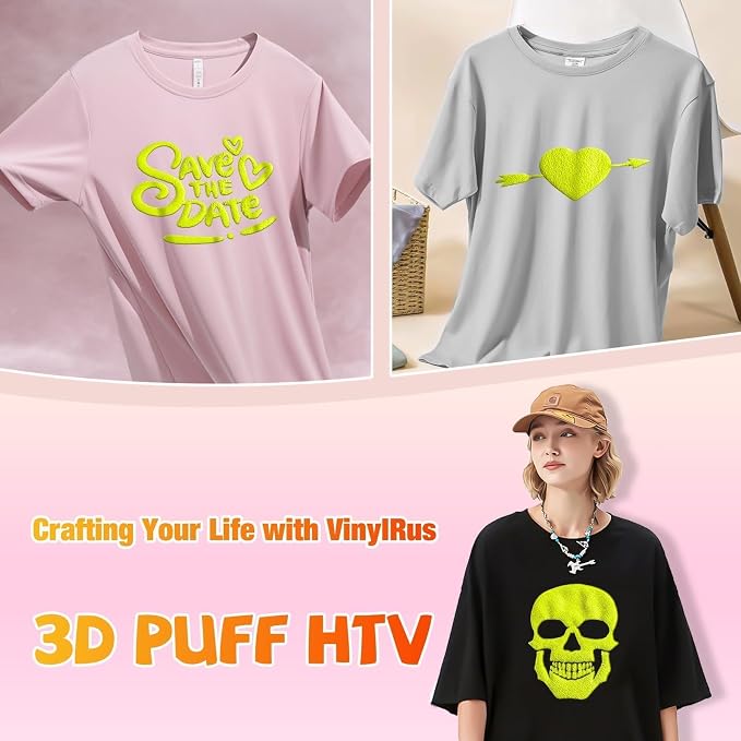 VinylRus Puff Vinyl Heat Transfer 3D -12” x 6ft Neon Yellow Puff Iron on Vinyl